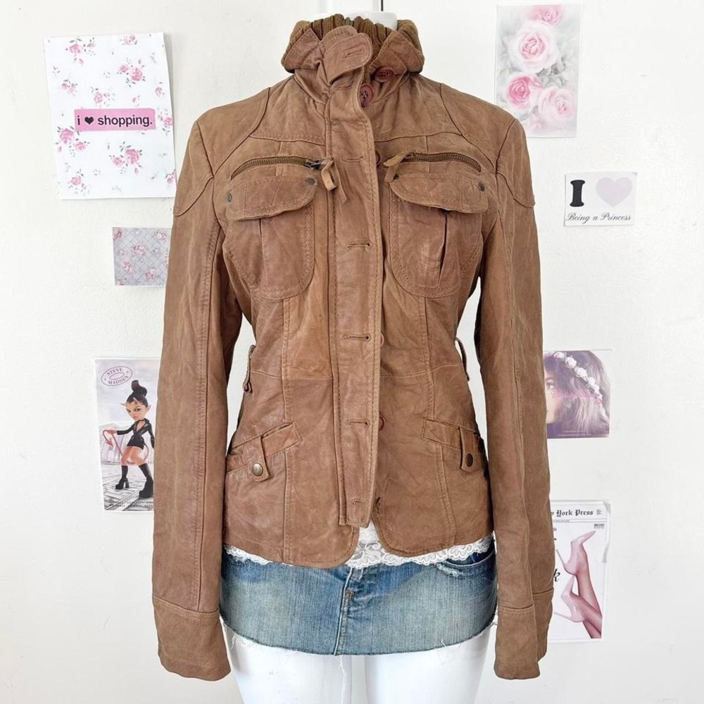 Y2K Brown Genuine‎ Leather Safari Utility Jacket Size M — Gorpcore / Grunge